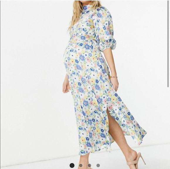 ASOS | HIGH NECK FLORAL MATERNITY DRESS Sz 6 - Picture 4 of 8